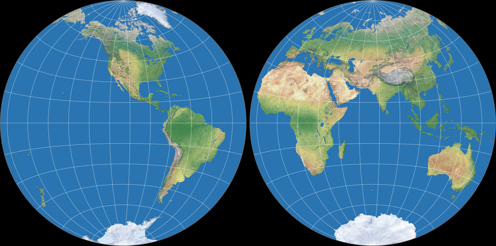 Azimuthal Equidistant Projection (Hemispheres)